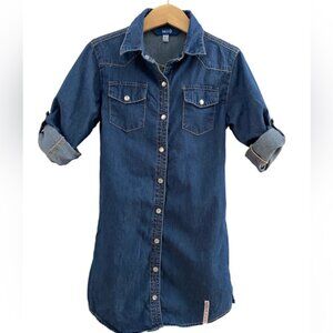 M-I-D Lightweight Pearl Snap-Front Chambray Shirt Dress Roll-Up Sleeves Size 6